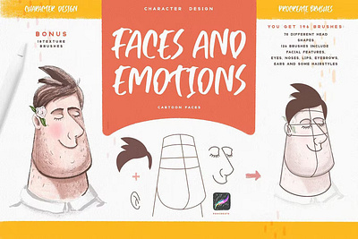 Free Faces & Emotions Procreate Brush cartoon character child comic cute emotions face facial features illustration man pencil playful procreate procreate app procreate brush procreate brushes sketch textures woman