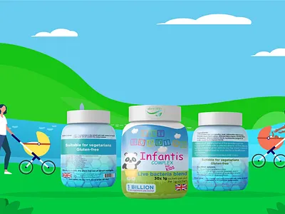 Supplement Label & Packaging Design / Cover Design art baby blue bottle cover designgreen illustration infant jar kids label packaging design packaging pro premium product product label supplement supplement label supplement packaging tub