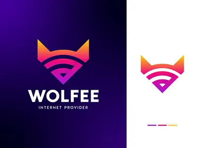 Wolfee logo with Wifi & Wolf W combination design animal apps icon bird coloful creative design fox foxes gradient internet lettermark logodesign logotype text logo w letter w symbol website logo wifi wolf wolves wordmark