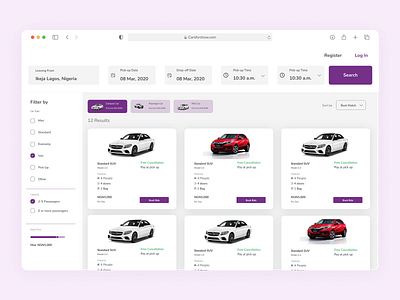 Cars for show rental result page