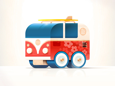 Toys - Van beach branding car character color cute dribbbleweeklywarmup flower illustration logo plants red simple surf toy travel van vw bus wheels wood