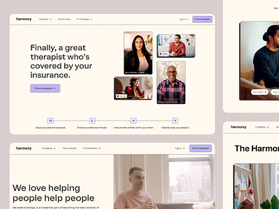 Harmony - Therapy Agency Website animation clean layout consulting emotional wellness happiness health healthcare illustration landing page light colors mental health mental wellbeing mindfulness peace therapist therapy agency therapy sessions ui user experience web design