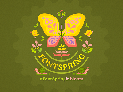 Spring in Bloom blossoms botanical bugs butterfly chicks design floral flowers folk art fonts fontspring illustration logo nature retro scandinavian snail spring symmetrical typography