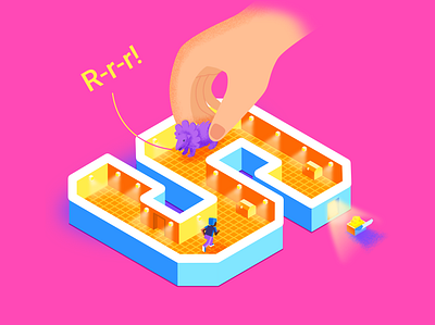 Making money in Sandbox (editorial) character colorful colors colourful dungeons editorial games gaming illustration isometric kids magenta metaverse money monster pink positive running sandbox vibrant