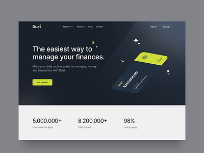 Website design: Landing page Duet bank bank card bank finance bank website banking business card cards design finance fintech fintech bank fintech landing interface landing ui uiux ux website