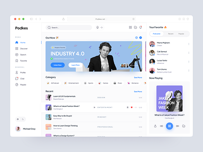 Podkes - Podcast Dashboard App app clean colorfull dashboard dekstop design discover new podcast retro trend ui uidesign user experience user friendly userinterface