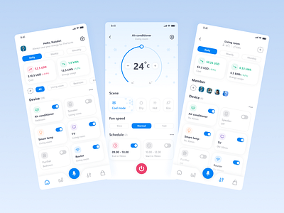 Natalie - Smart Home Assistant app app design blue design electronics home home automotion home monitoring house mobile app remote control smart devices smart home smart home app smarthome technology thermostat ui ui design ux