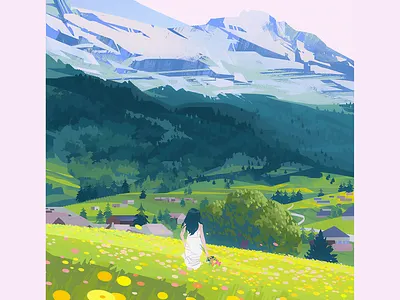 Spring branding color flatillustration flower gradient color homepage illustration mountain nature painting spring ui vector