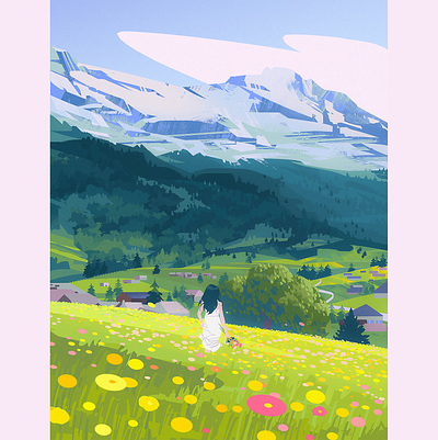 Spring branding color flatillustration flower gradient color homepage illustration mountain nature painting spring ui vector