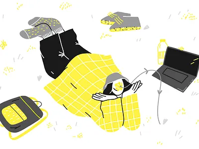 Flower break character coworking editorial illustration laptop nature park procreate relax remote rest sketch work