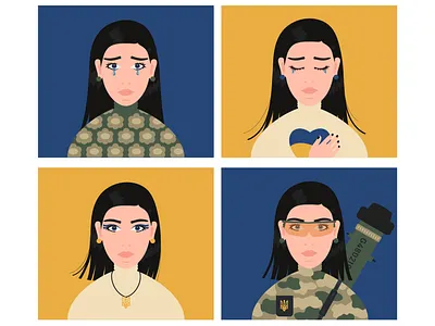 Glory to Ukraine artwork catroon character design collection crying female illustration military peace stand with ukraine stop war in ukraine stopwar ukraine ukraine illustration ukrainians ukranian woman vector war war2022 warinukraine