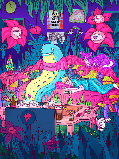 Alice in Lockdown. Caterpillar dreams alice in wonderland covid art editorial art illustration lockdown pop culture psychedelic illustration surreal surrealism