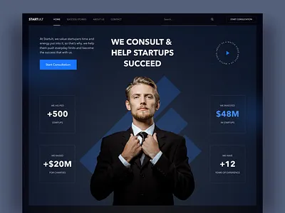 Startup Consulting Company Landing Page Exploration business concept consulting dark design figma inspiration interface investment landing light minimalist modern page professional startup trending ui ux website