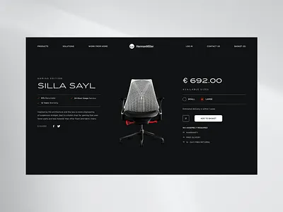 HermanMiller® — Product Page black branding ecommerce eshop furniture gallery grid herman interior layout miller minimal minimalist product responsive typography ui design ux design web website