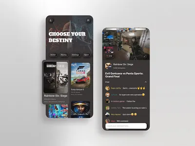 Streaming Platform for Gamers Concept app chat design game gamers games mobile platform streaming ui ux video