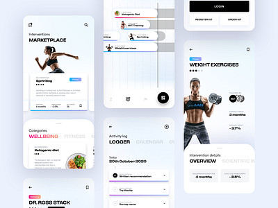 AgeRate • Health App activity log app design blue calendar carousel exercise fitness gradient gym health hospital ios app light medical mobile app phone timeline ui ui design ux design