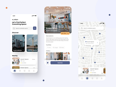 Co-working Space App Design clean design co working app coworking app design coworking app ui design design mobile app mobile design purple ui ui ui design uiux