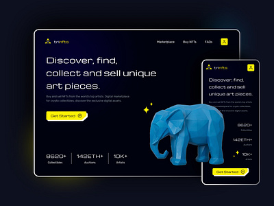 Trinfts app crypto crypto currency dark ethereum landing page nft nfts responsive ui web
