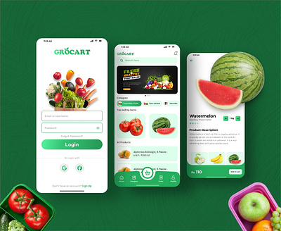 Grocery Delivery App (GROCART) animation branding ecommerce ecommerceapp freshgreens fruitsandvegetables graphic design grocart groceryapp grocerydelivery logo ui