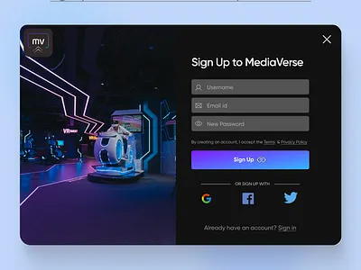 Sign-Up Modal for MediaVerse website UI Design challenge dailyui dailyui01 figma modal modaldesign shadesigns ui webdesign website