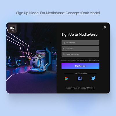 Sign-Up Modal for MediaVerse website UI Design challenge dailyui dailyui01 figma modal modaldesign shadesigns ui webdesign website