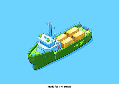 Cargo ship 2d art creative drawing illustration isometric vector