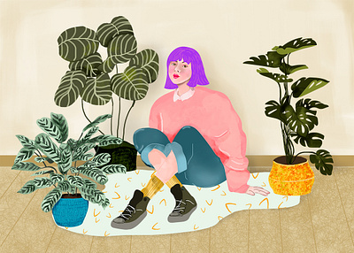 House plants character digital painting illustration nature plants