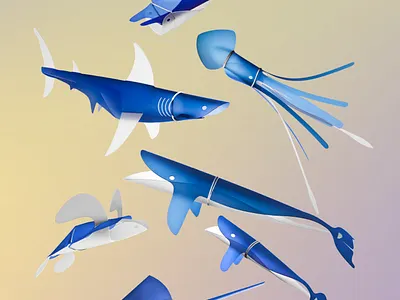 Kids toy: Design of a series of foldable sea animals animals children design illustration industrial kids ocean packaging product sea toy visual
