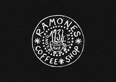 Ramones Coffee Shop Hand drawn badge ☕️🎸 badge branding grunge badge hand drawn badge hand drawn type illustration logo music punk punk rock ramones rock typography vintage badge