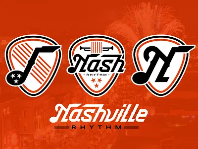Nashville Rhythm badge branding design football logo graphic design guitar pick logo logotype music note nafaproject nashville script logo sports sports logo sportsbranding tennessee wordmark