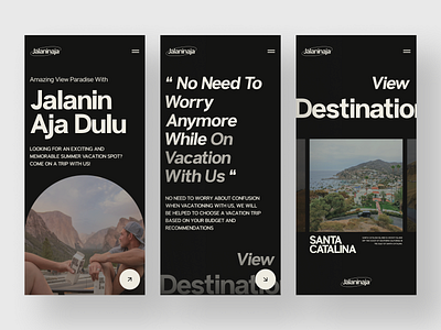 Jalanin Aja - Destination Landing Page Responsive asal design black bold bold typography brutalism clean dark design destination experimental ios landing page layout minimal minimalist mobile responsive travelling typography ui
