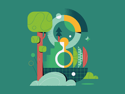 Letter B - 36 days of type 2022 36 days of type abstract adobe illustrator artwork b flat illustration geometry green landscape leo alexandre letter lettering minimal modern type