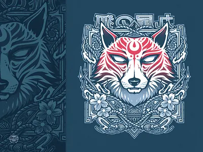 Kitsune design illustration kitsune t shirt tee tshi vector