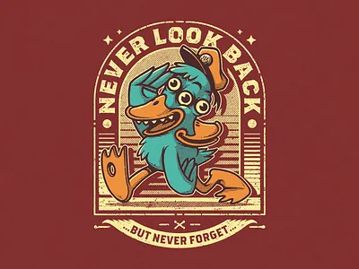 Never look back cartoon funny illustration retro retro cartoon t shirt tee vector vintage