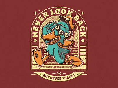Never look back cartoon funny illustration retro retro cartoon t shirt tee vector vintage