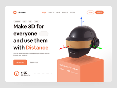 Distance - web 3d 3d download web 3d model 3d model web design figma header landing landing page ui uiux uix web website