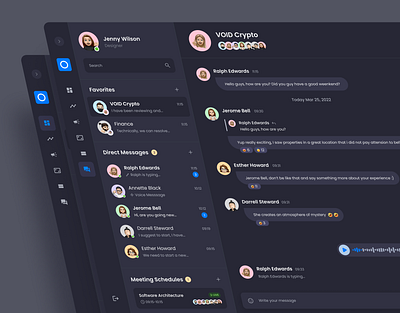 Dark Mode Dashboard Chat App app app design chat chatting color colorful communication company dark mode dark ui dashboard emotion minimal palette software ui web web design website website design