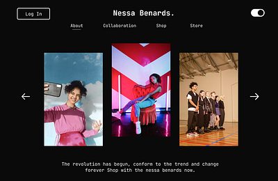 Nessa benards Clothing web app graphic design ui