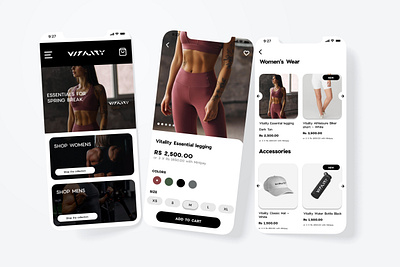 Workout and Gym Clothing Brand - Vitality | Mobile UI Design adobe app design figma graphic design mobile ui uiux ux