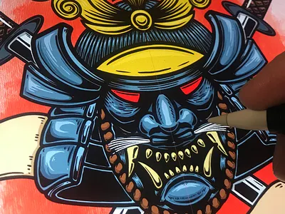 Samurai helmet. Drawing process helmet ipad pro japan katana knight procreate samurai soldier t shirt design warrior