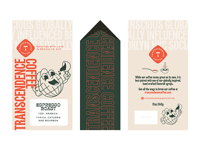 Transcendence Coffee bag branding character coffee earth espresso flat logo mascot typography vector world