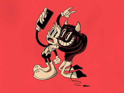 Selfie with the devil 1930s 90s cartoon character devil ols school pop culture selfie vintage