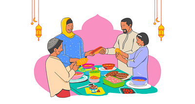 Iftar Mubarak! animation cartoon character character art dinner eid enjoy family fasting festival food happy iftar illustration kareem meal motion graphics muslim ramadan time