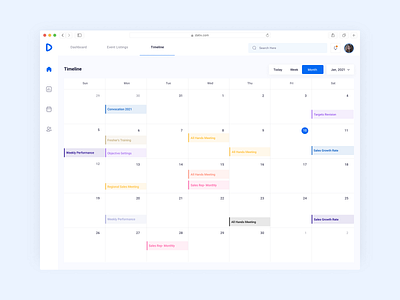 Events Timeline admin dashboard eventslistings ui webapp