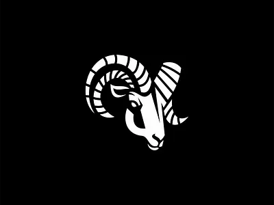 Ram Logo for Sale animal bighorn bold branding design farm geometric goat horns illustration logo mark negative space original power premium proud ram unique vector