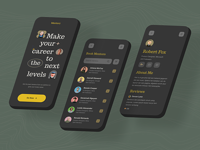 Mentorship Mobile App || Dark Theme app app design clean coach consult dark dribbble flat freelance guide ios mentor mentorship minimal mobile mobile apps product remote uidesign uiux