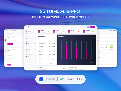 Soft UI Dashboard Flowbite Pro admin template avatar button chart dashboard ecommerce flowbite gradient icon inspiration management premium responsive sidebar soft table tailwind ui web design