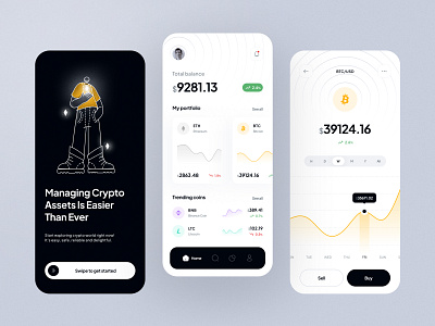 Cryptocurrency Wallet App app bitcoin blockchain chart clean coin crypto cryptocurrency design ethereum exchange finance financial fintech illustration minimal mobile ui ux wallet