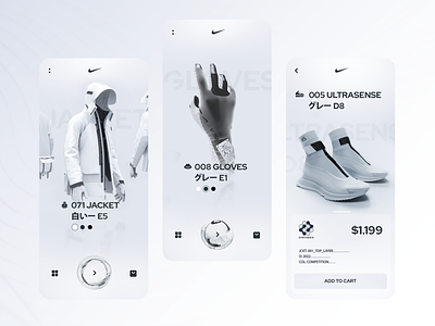 Nike futuristic clothing app clothes clothing cyberpunk fashion futurism futuristic glassmorphism minimal mobile nike