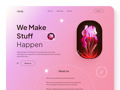 Design Studio Landing Page [Hero sec] brand identity branding design design studio flower gradient gradients graphic design hero hero section homepage illustration landing page pastel pastels pink ui uxui